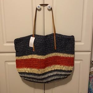 New Loft Straw Tote Red, White. Navy & Light Blue